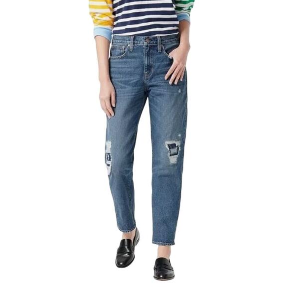 J Crew Blue Denim Straight Leg Slouchy Boy Friend Hi Rise Distressed Jeans 27 - Picture 1 of 15